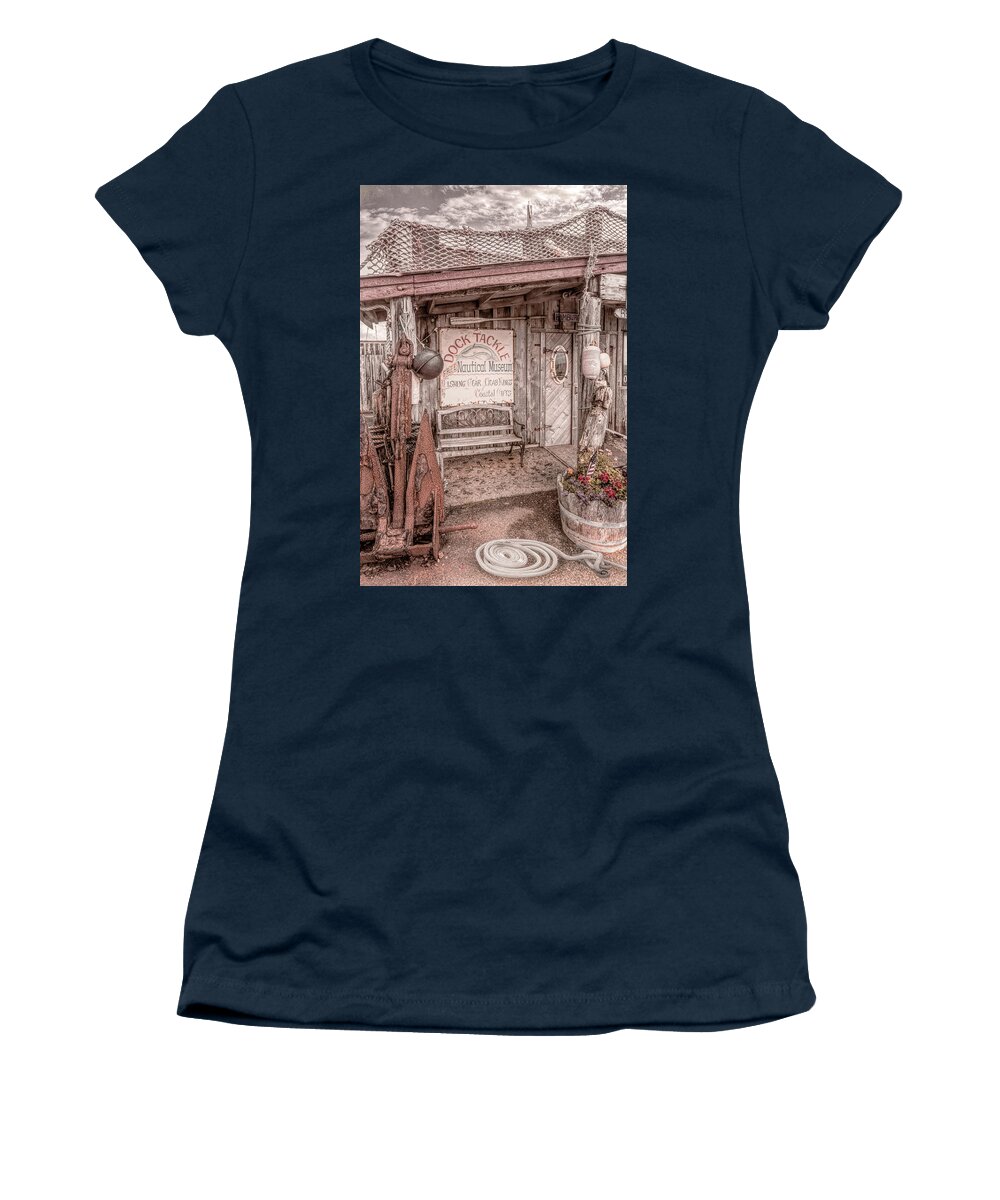 Dock Women's T-Shirt featuring the photograph Tackle Shop and Nautical Museum Beachhouse by Debra and Dave Vanderlaan