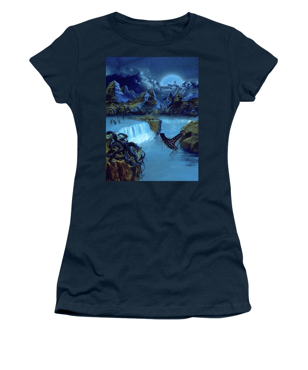Amorphis Women's T-Shirt featuring the painting Tales from the Thousand Lakes by Sv Bell
