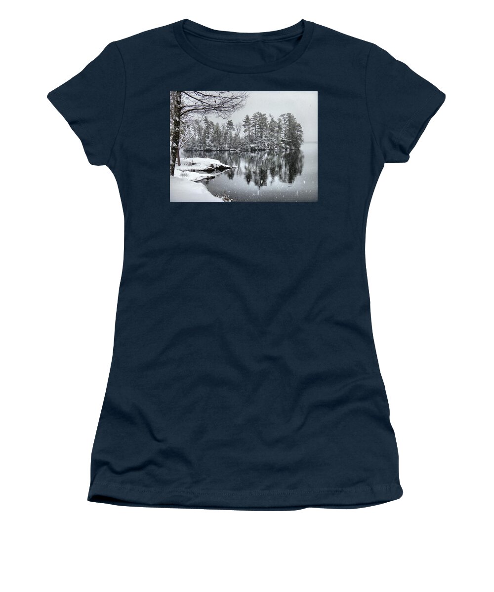 Trees Women's T-Shirt featuring the photograph Tea Island Winter Reflections by Russel Considine