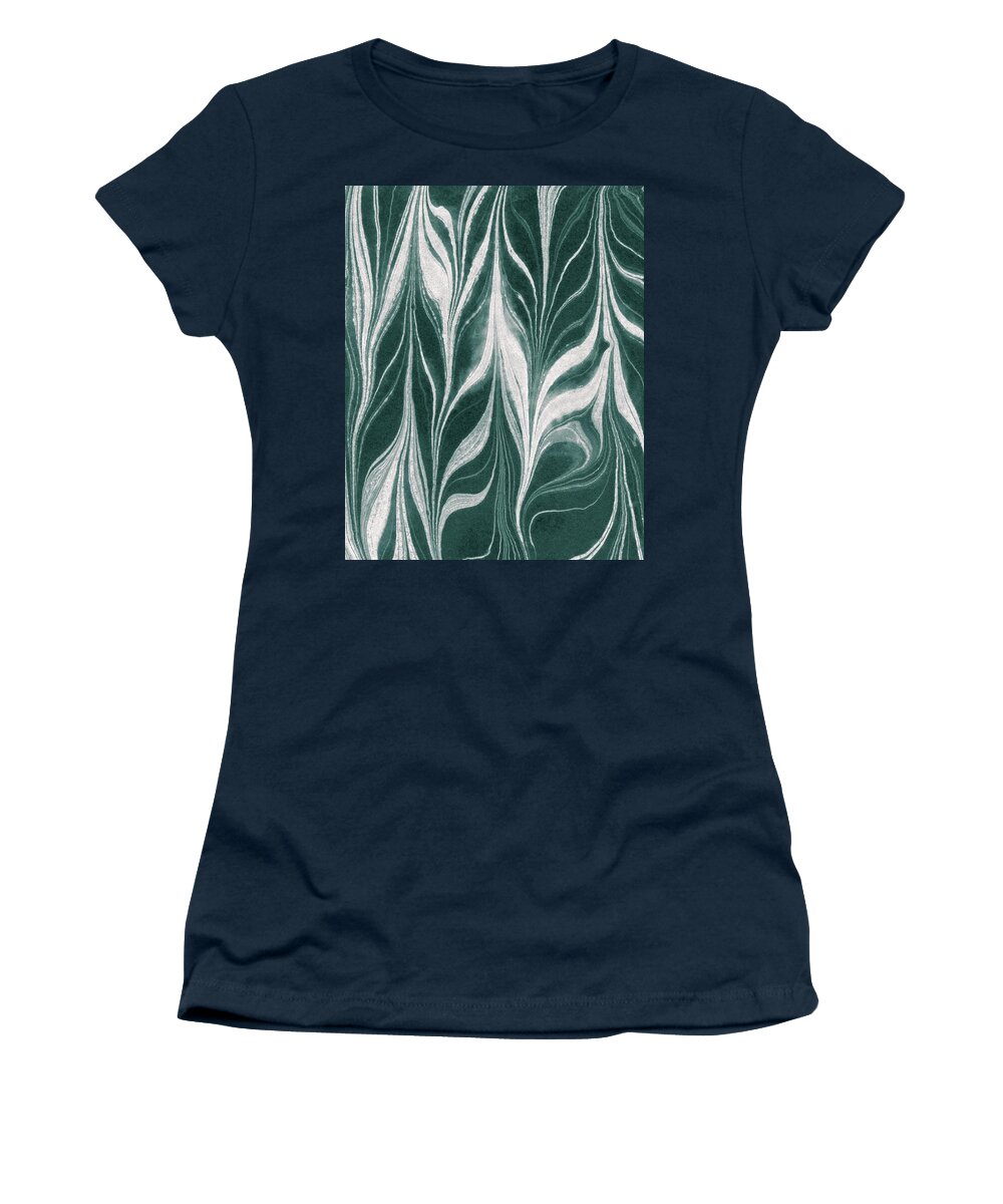 Gray Women's T-Shirt featuring the painting Teal Gray Leaves Wave Organic Pattern Decor III by Irina Sztukowski
