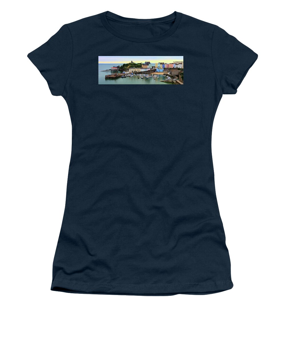 Tenby Women's T-Shirt featuring the photograph Tenby Harbour Panorama by Jeremy Hayden