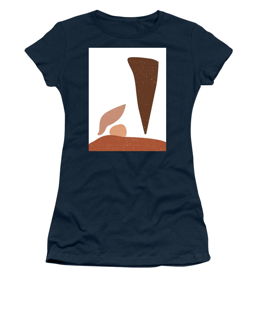 Terracotta Women's T-Shirt featuring the mixed media Terracotta Abstract 73 - Modern, Contemporary Art - Abstract Organic Shapes - Minimal - Brown by Studio Grafiikka