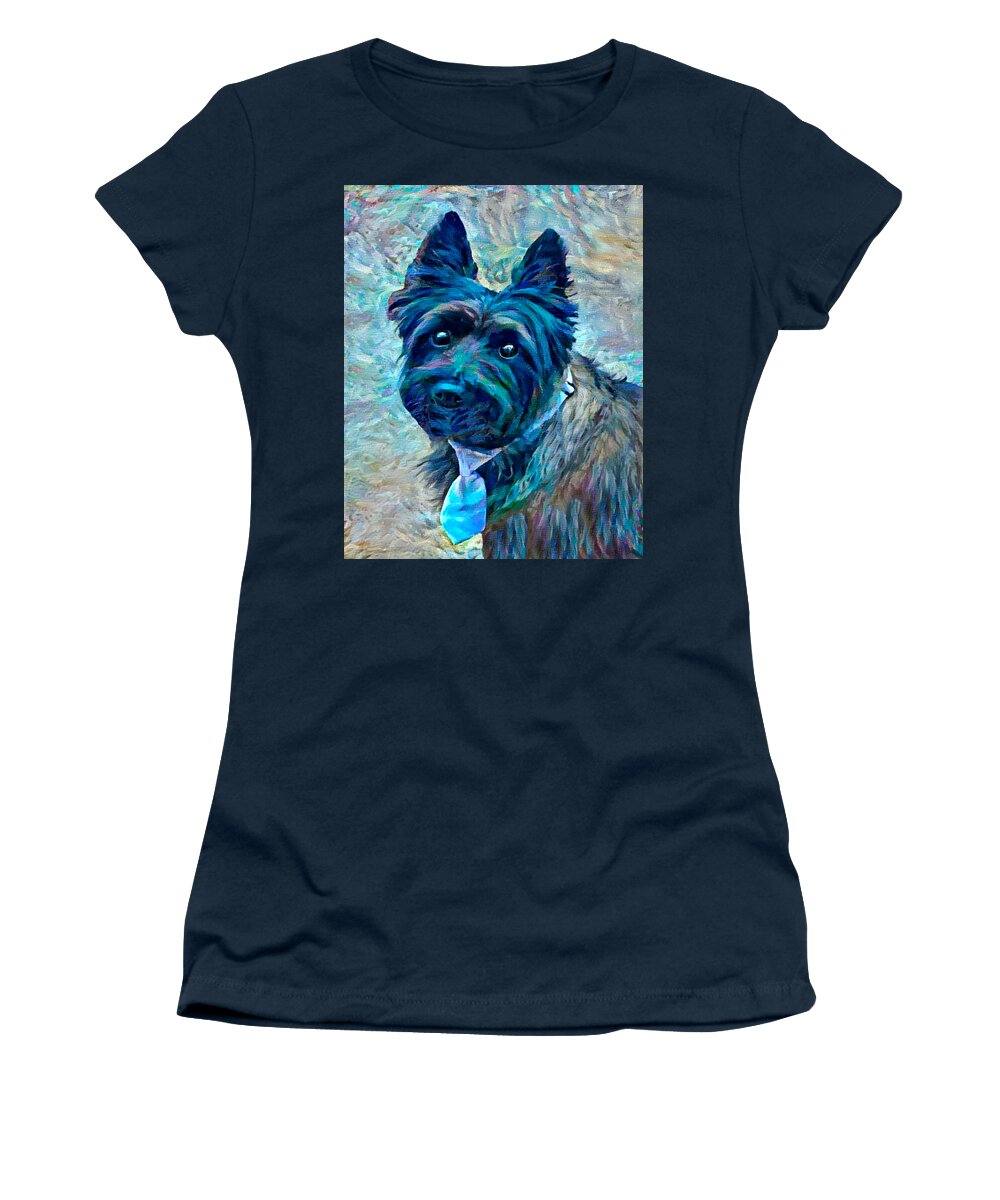Pet Portrait Women's T-Shirt featuring the digital art Terry V2 by Artistic Mystic
