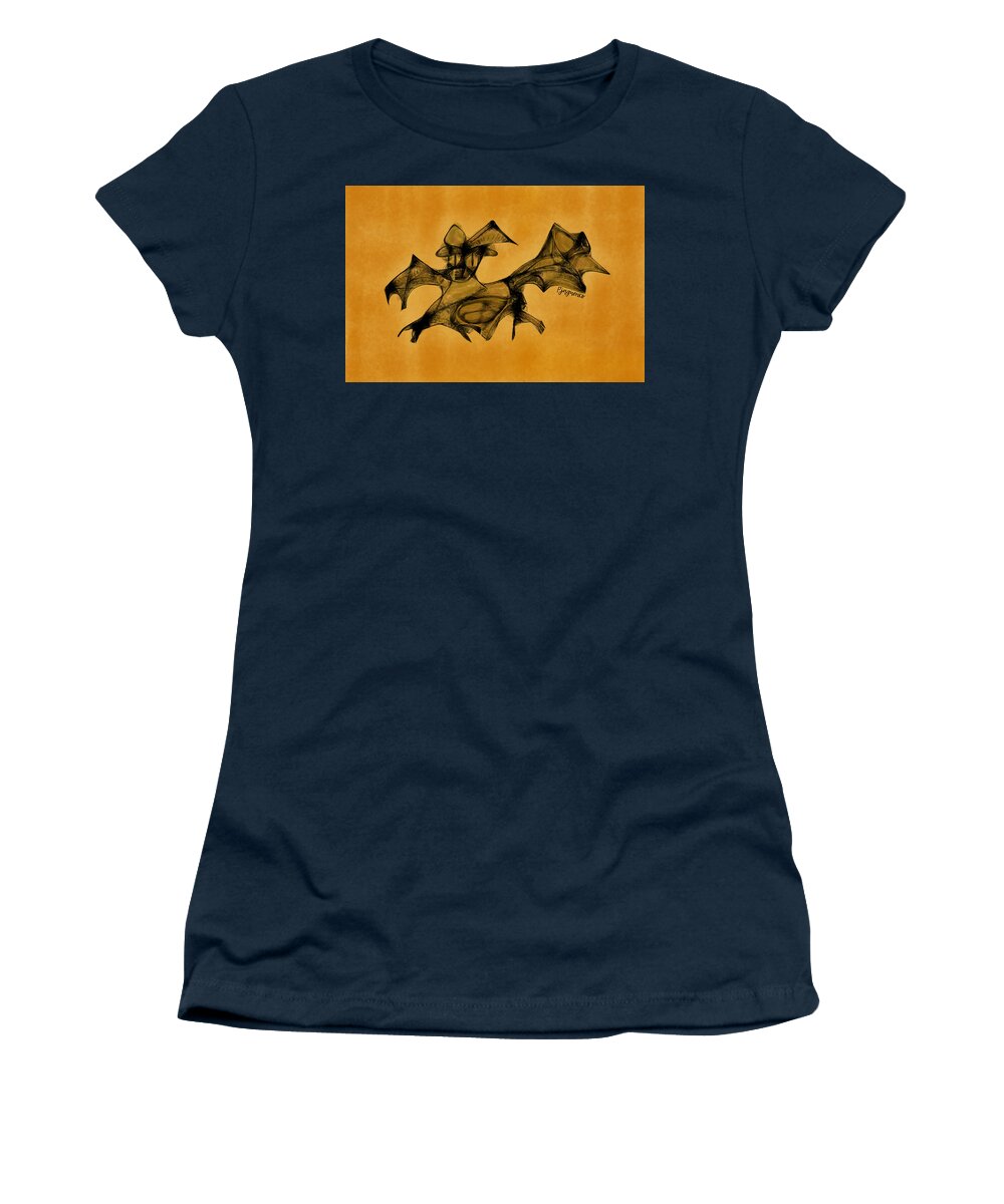 Bat Women's T-Shirt featuring the digital art Funny looking bat want to be terifying by Ljev Rjadcenko