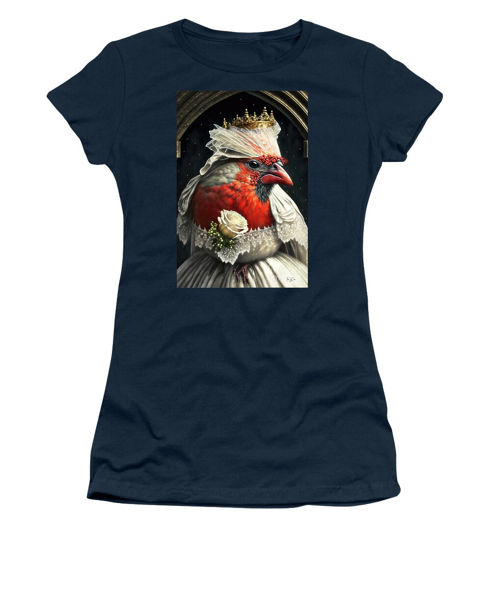 Cardinal Bird Women's T-Shirt featuring the painting The Cardinal Wedding Queen by Tina LeCour