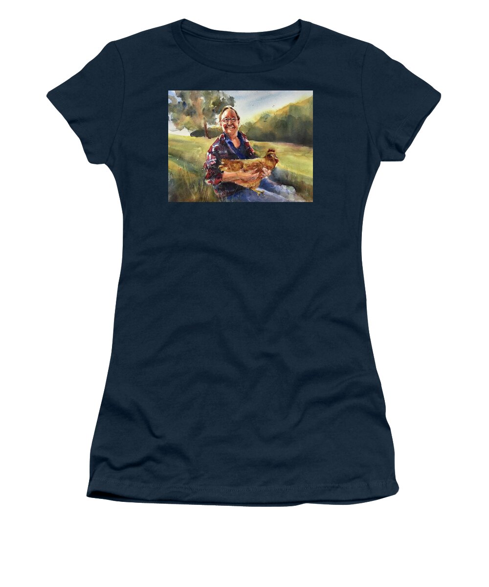 Painting Women's T-Shirt featuring the painting The Chicken Whisperer by Judith Levins