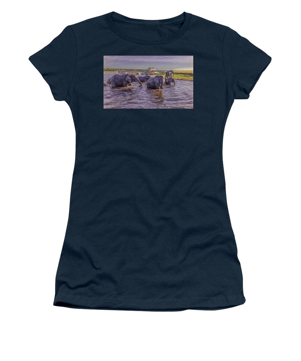 Chobe National Park Women's T-Shirt featuring the photograph The Crossing by Marcy Wielfaert