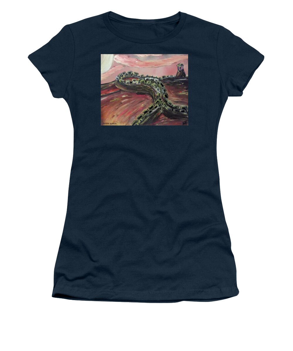 Great Wall Women's T-Shirt featuring the painting The Great Wall by Andrew Blitman