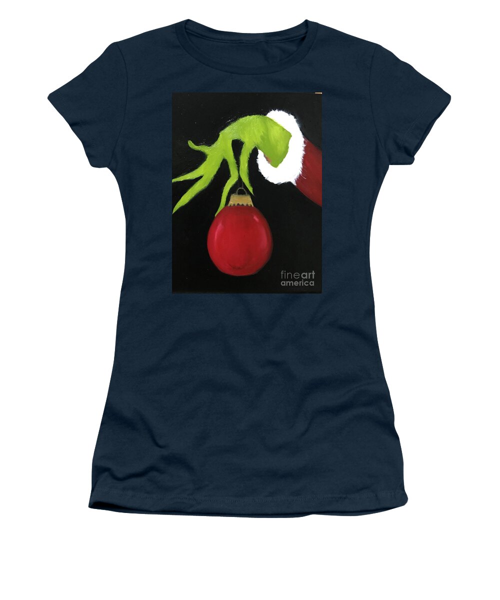 Original Art Work Women's T-Shirt featuring the painting The Grinch Who Stole Christmas by Theresa Honeycheck