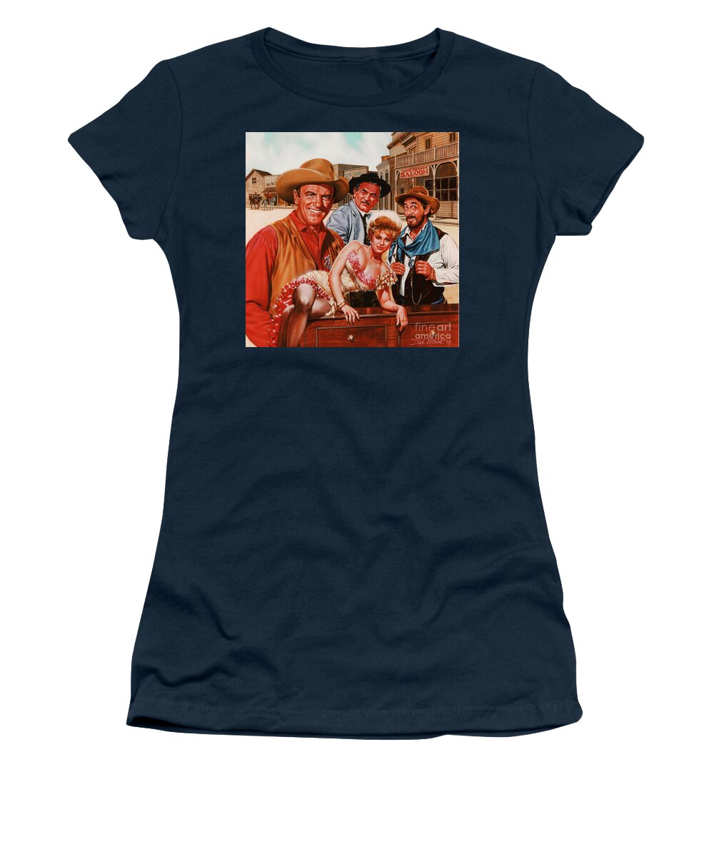 Gunsmoke Women's T-Shirt featuring the painting The Gunsmoke Cast by Dick Bobnick