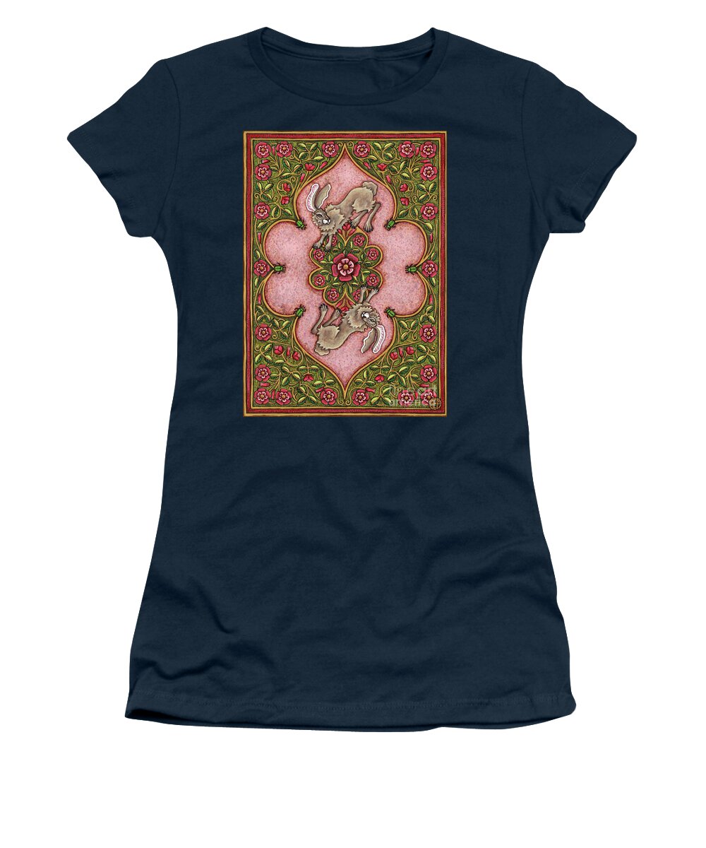 Hare Women's T-Shirt featuring the painting The Legend of Hare Terra. Illuminated Book Cover. Rose by Amy E Fraser
