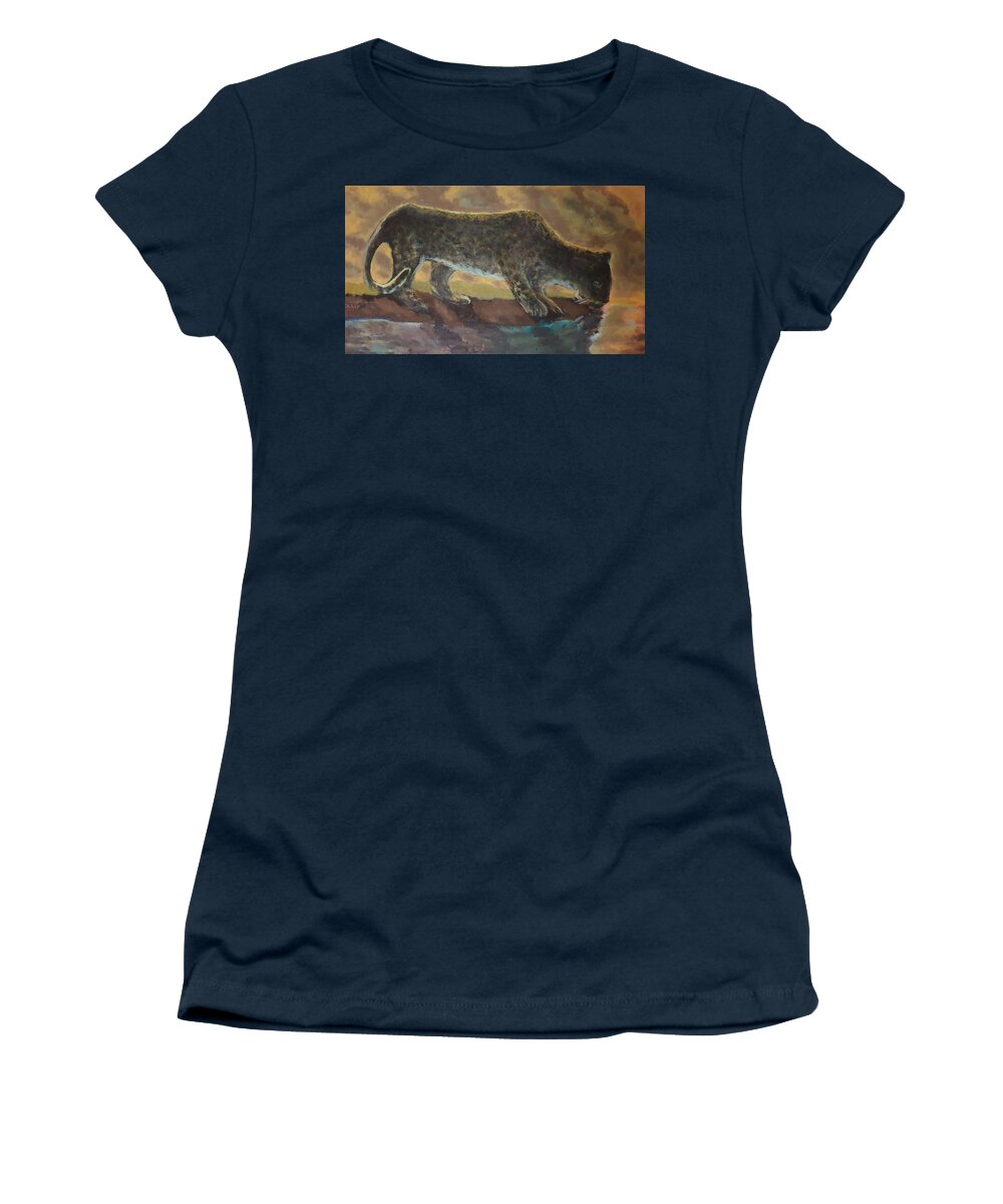 Leopard Women's T-Shirt featuring the painting The Leopard by Enrico Garff