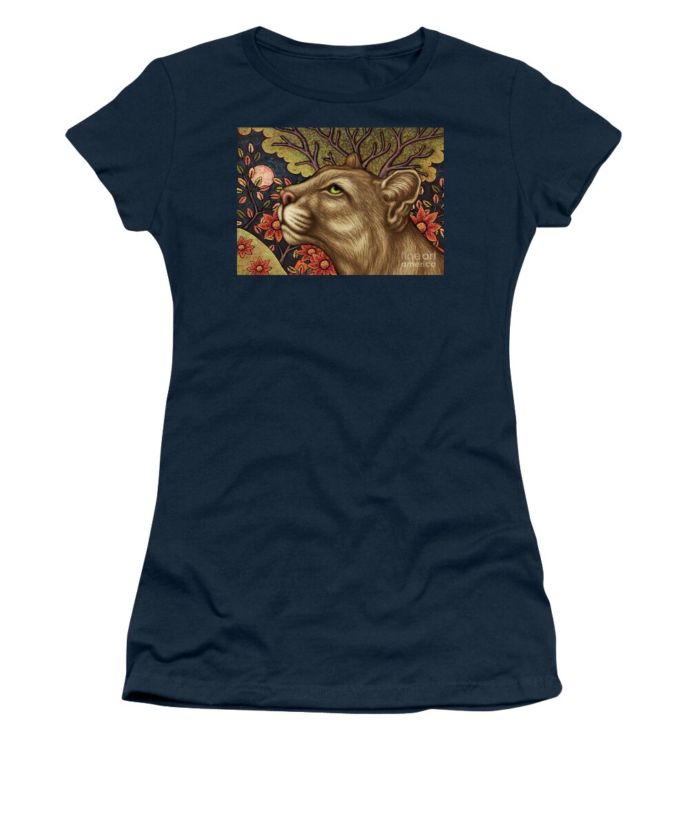 Catamount Women's T-Shirt featuring the painting The Moongazing Catamount by Amy E Fraser