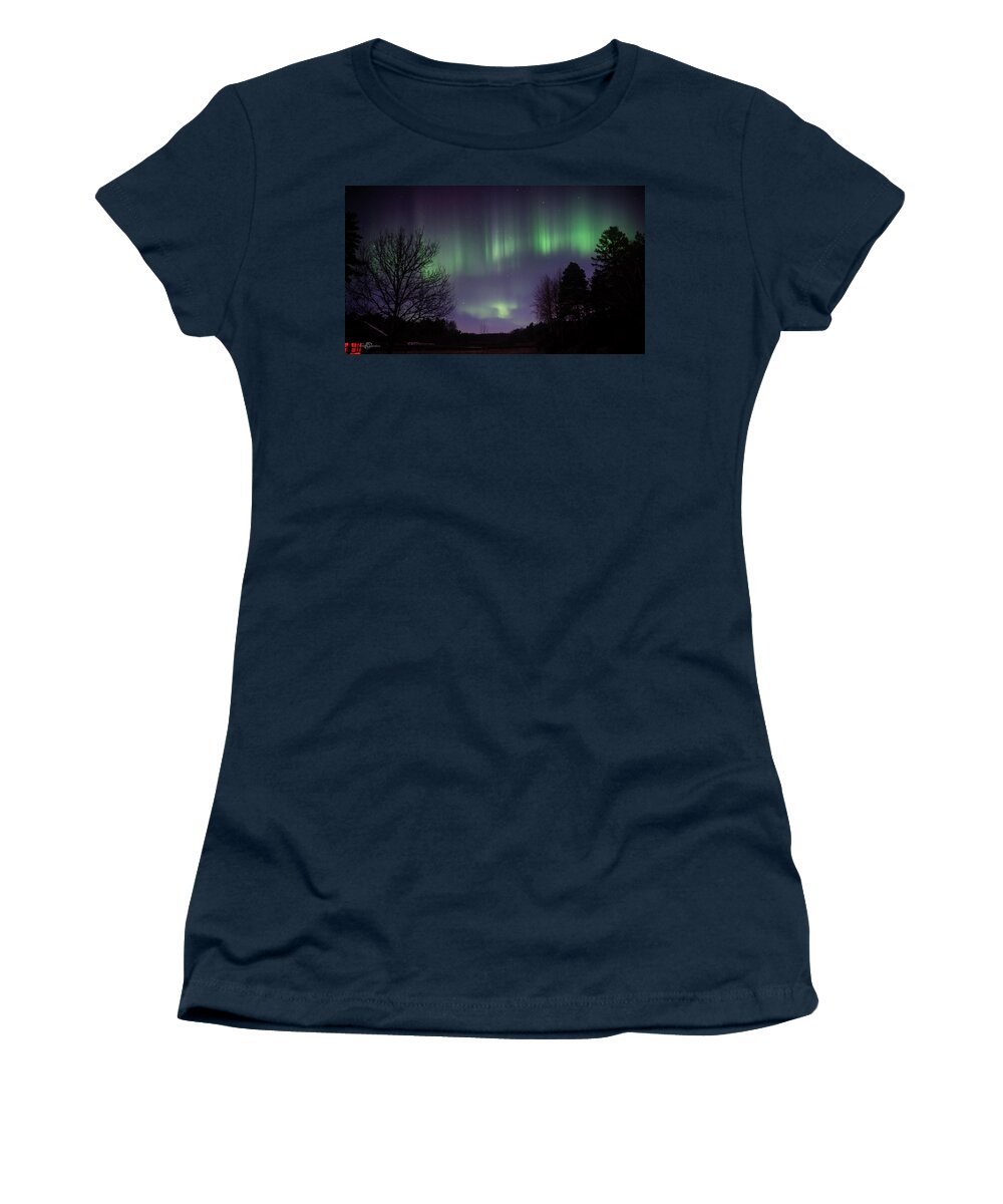 Aurora Borealis Women's T-Shirt featuring the photograph The Northern Lights Curtains, Aurora Borealis by Torbjorn Swenelius