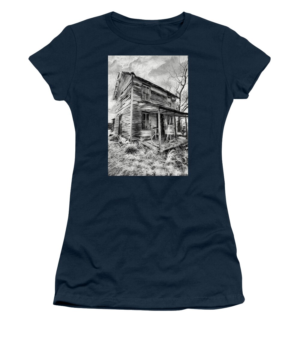 North Carolina Women's T-Shirt featuring the photograph The Olde Front Porch bw by Dan Carmichael