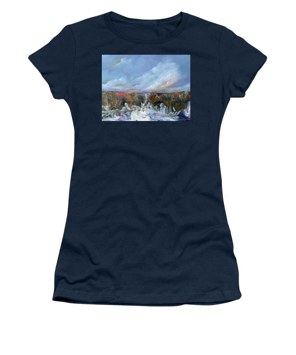 Landscape Women's T-Shirt featuring the painting The Rock by Soraya Silvestri