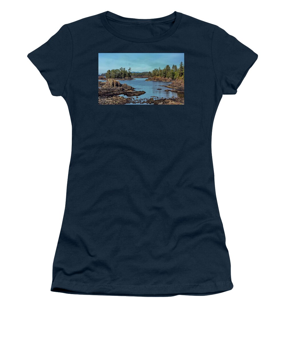 Alex Lyubar Women's T-Shirt featuring the photograph The rocky shores of Ucluelet by Alex Lyubar