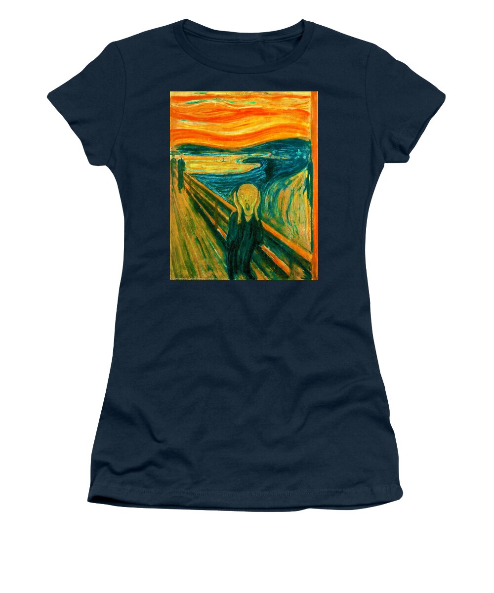 Water Lilies Women's T-Shirt featuring the painting The Scream Group of paintings by Edvard Munch by Tony Rubino