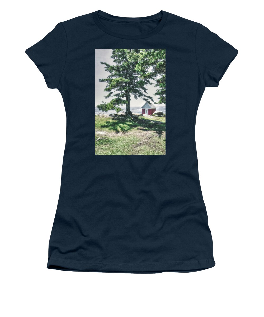 Pemaquid Point Lighthouse Park Women's T-Shirt featuring the photograph The Tree of Pemaquid Point by Penny Polakoff