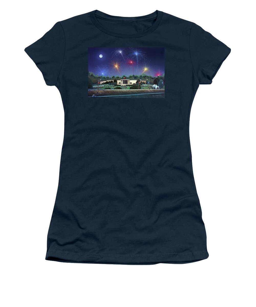 Architectural Landscape Women's T-Shirt featuring the painting The Truman Library, 4th of July by George Lightfoot