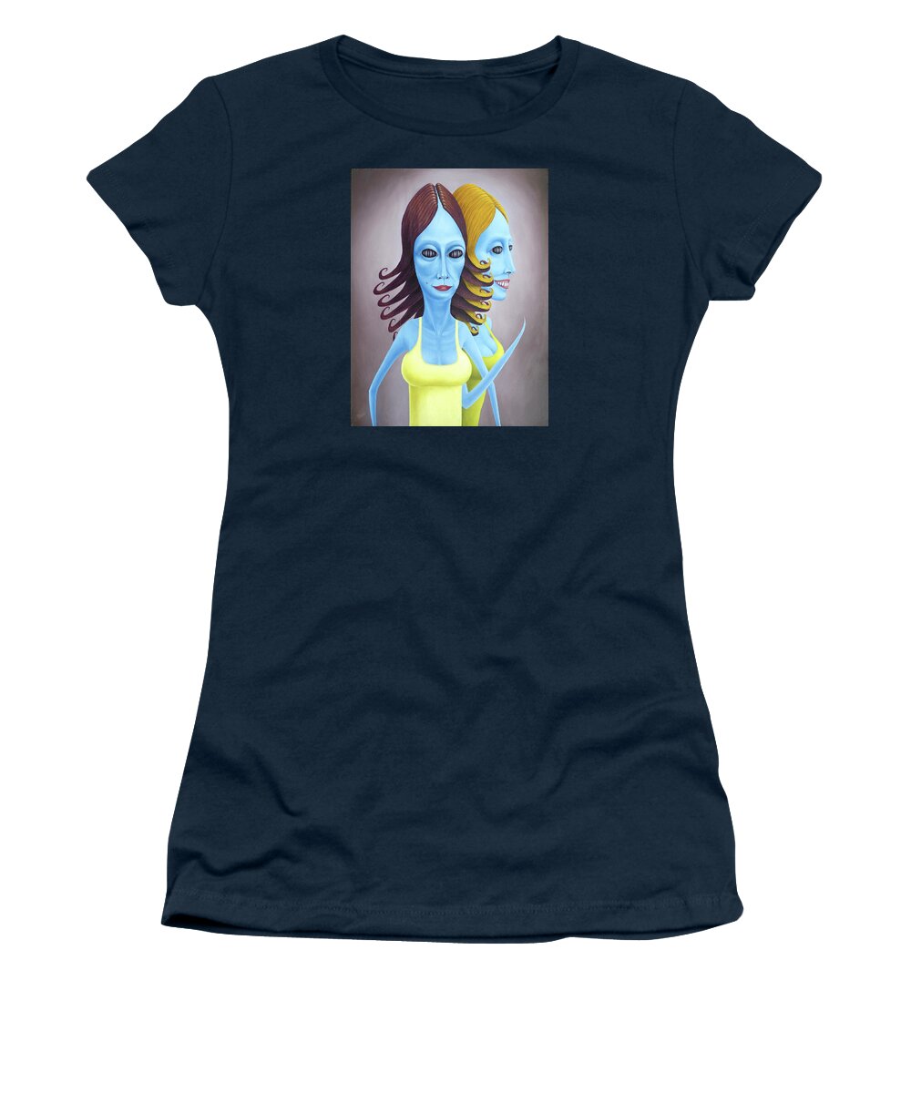 Twins Women's T-Shirt featuring the painting The Twins - Wilma and Willow by Hone Williams