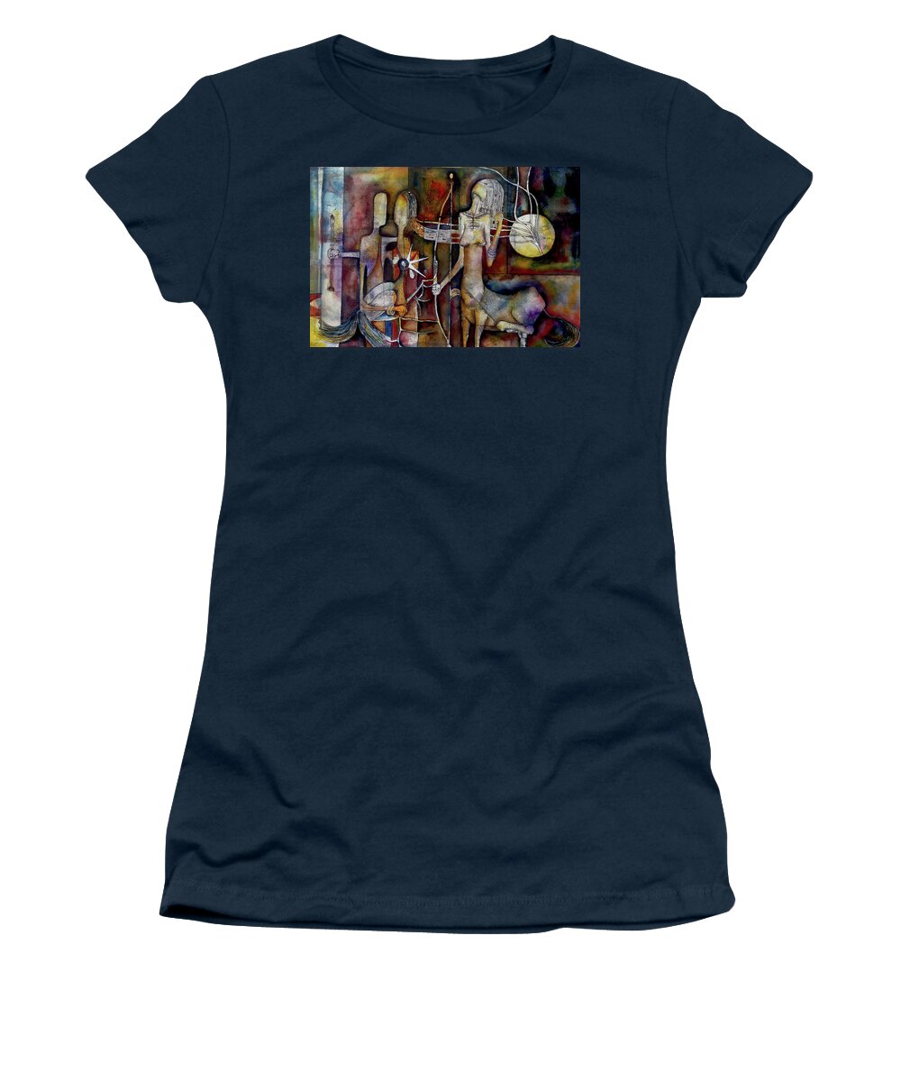 Abstract Women's T-Shirt featuring the painting The Unicorn Man by Speelman Mahlangu 1958-2004