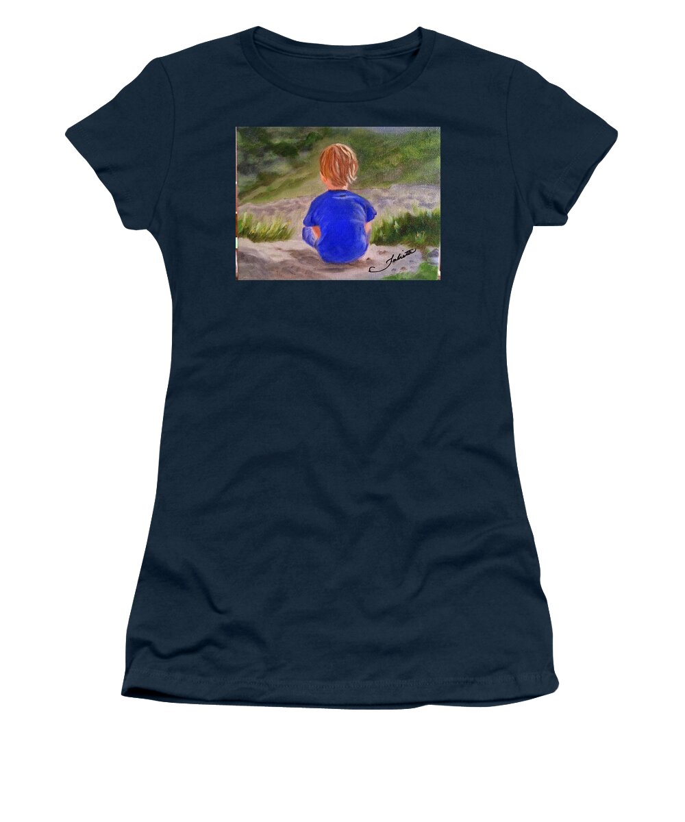 Child Women's T-Shirt featuring the painting The World is his Oyster by Juliette Becker
