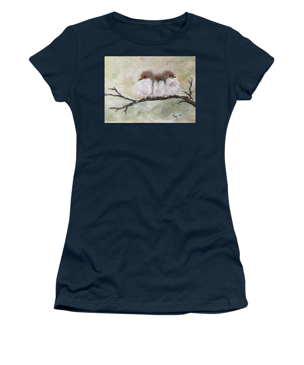 Fairy Wrens Women's T-Shirt featuring the painting Three Fat Fluffballs by Roxy Rich