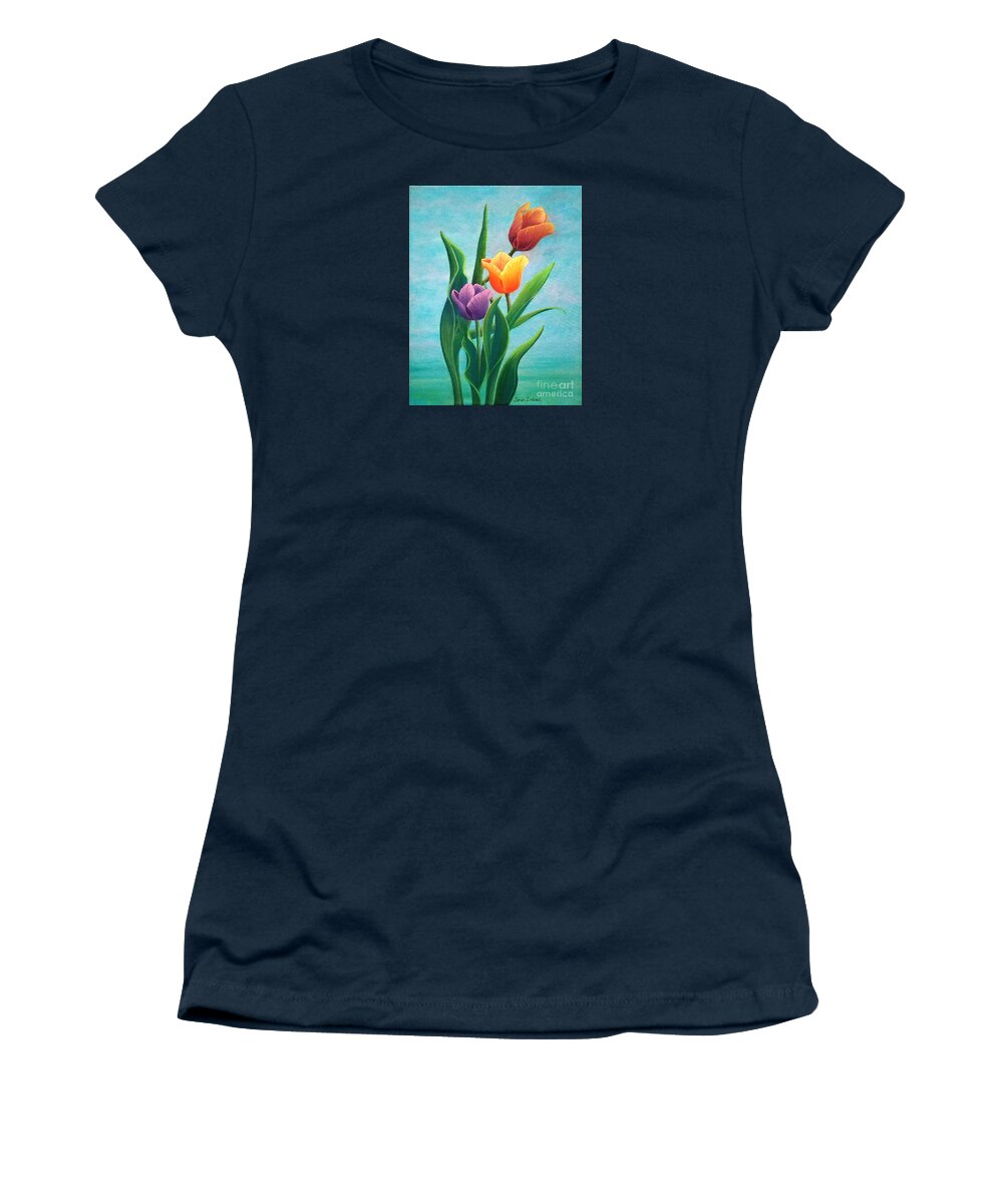 Tulips Women's T-Shirt featuring the painting Tulips on My Mind by Sarah Irland