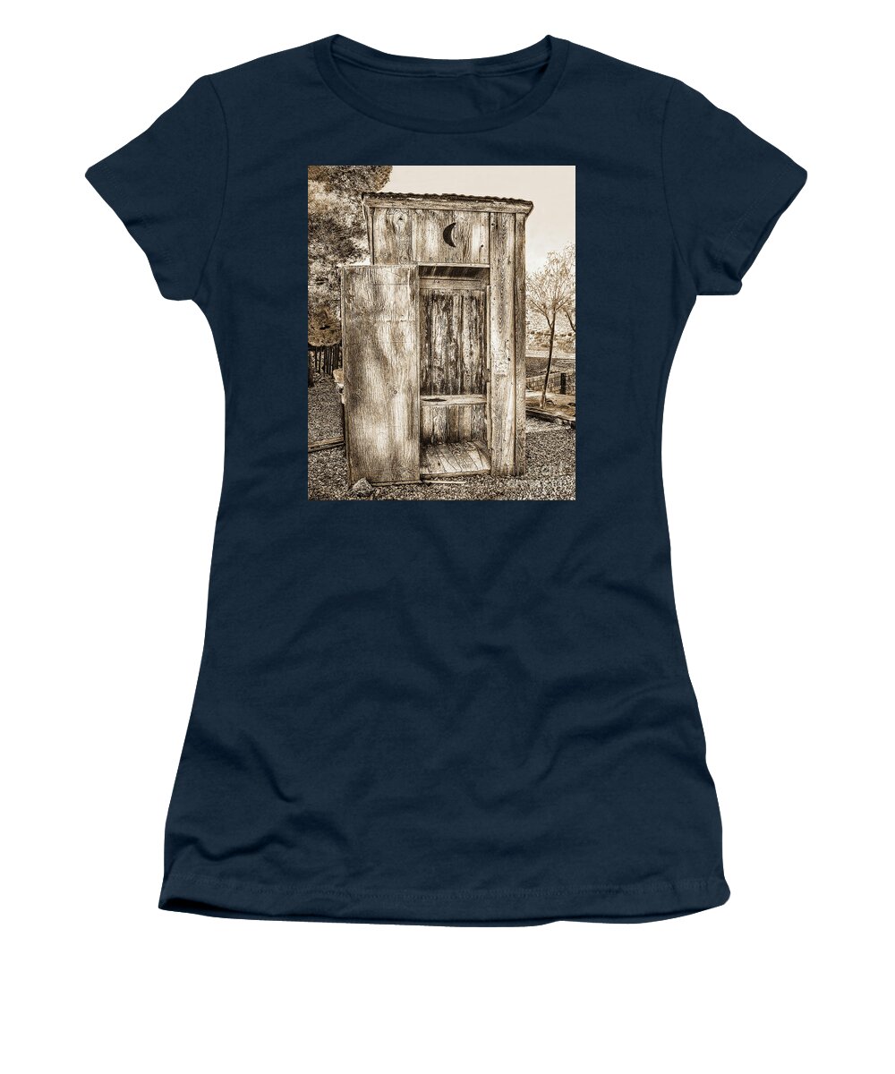 Outhouse Women's T-Shirt featuring the photograph Throne Room, Sepia, Outhouse by Don Schimmel