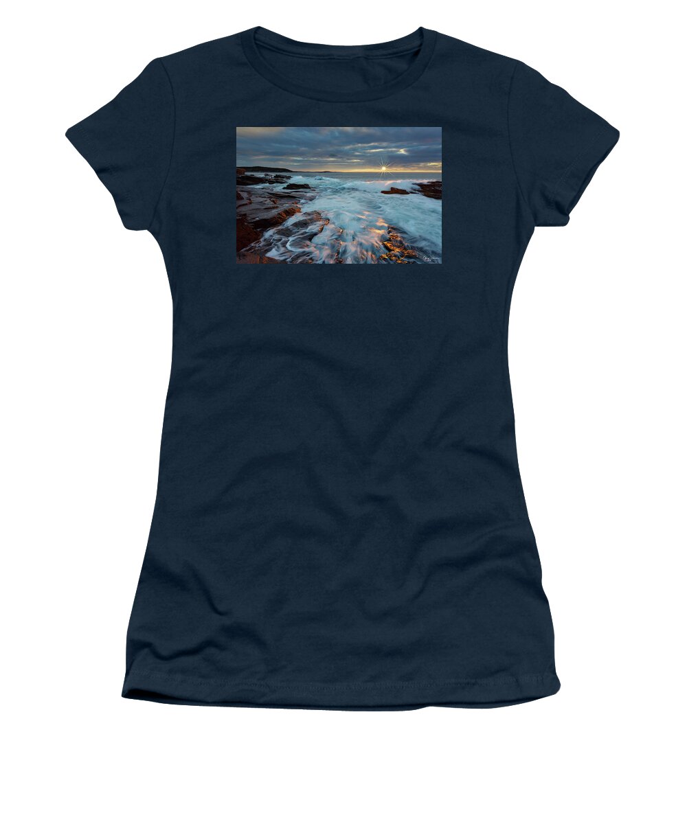 Thunderhole Women's T-Shirt featuring the photograph Thunder Hole Sunrise by Gary Johnson
