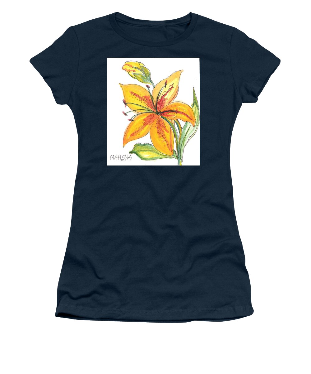 Orange Flower Women's T-Shirt featuring the painting Tiger Lily III by Marsha Woods
