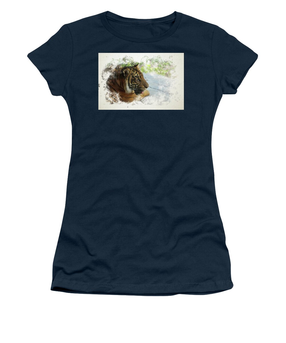 Tiger Women's T-Shirt featuring the digital art Tiger Portrait with Textures by Alison Frank