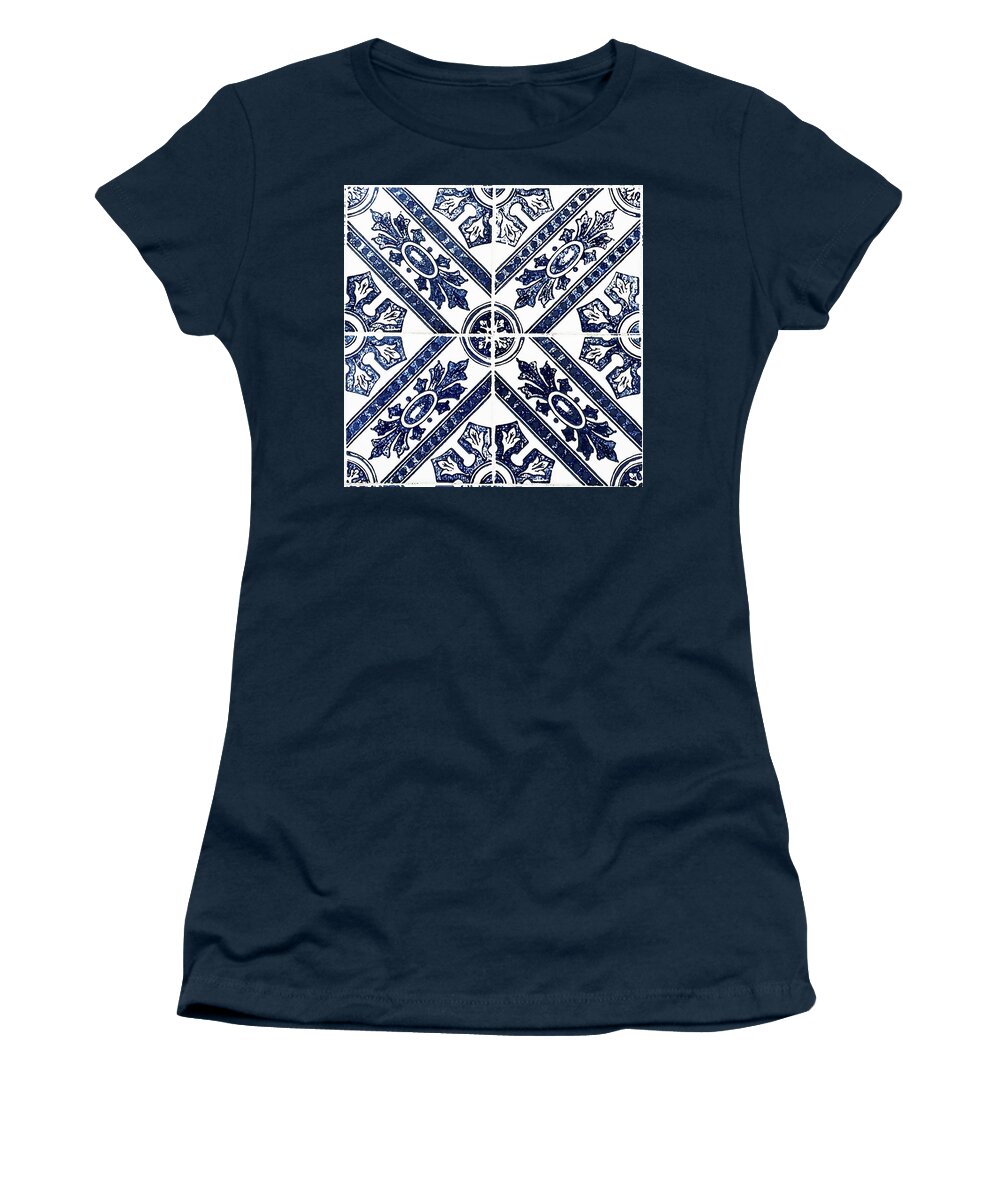 Blue Tiles Women's T-Shirt featuring the digital art Tiles Mosaic Design Azulejo Portuguese Decorative Art IV by Irina Sztukowski