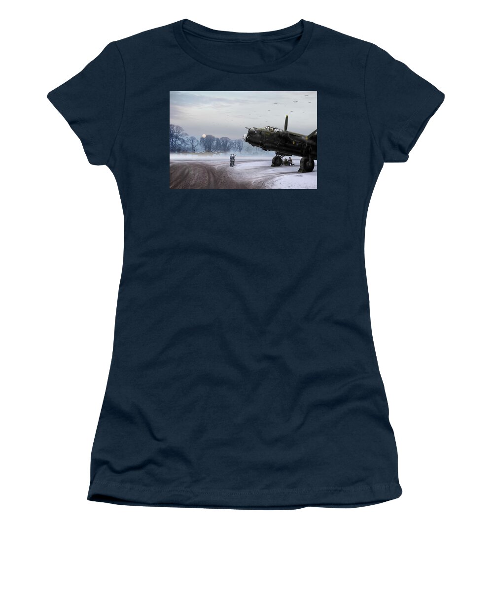 Avro 638 Lancaster Women's T-Shirt featuring the photograph Time to go - Lancasters on dispersal by Gary Eason