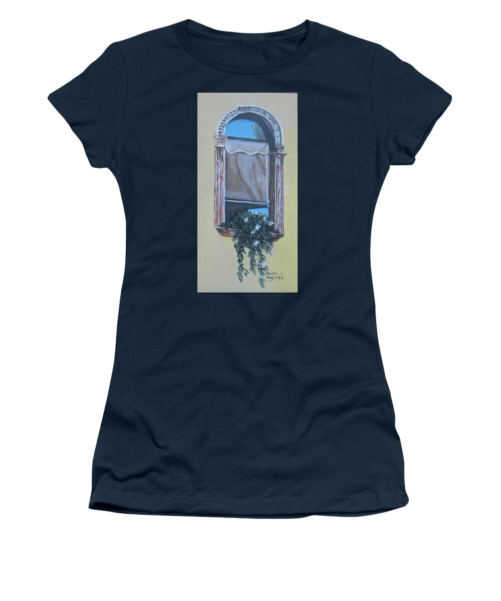 Painting Women's T-Shirt featuring the painting Timeless Window by Paula Pagliughi