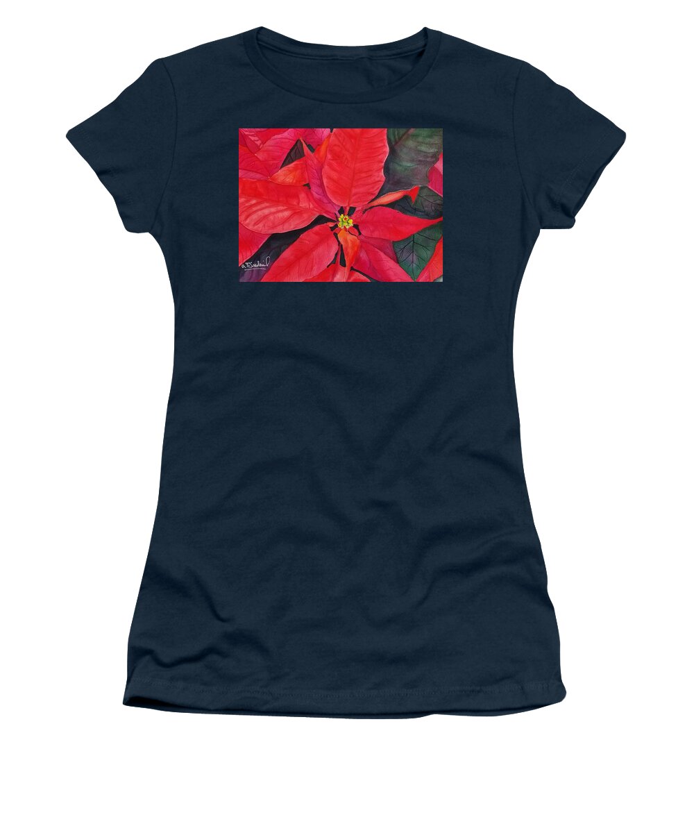 Poinsettia Women's T-Shirt featuring the painting Tis the Season by Ann Frederick