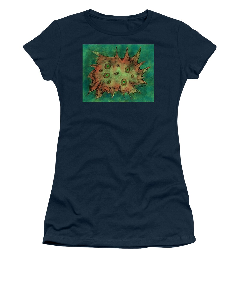 Green Women's T-Shirt featuring the digital art To be cellular by Ljev Rjadcenko