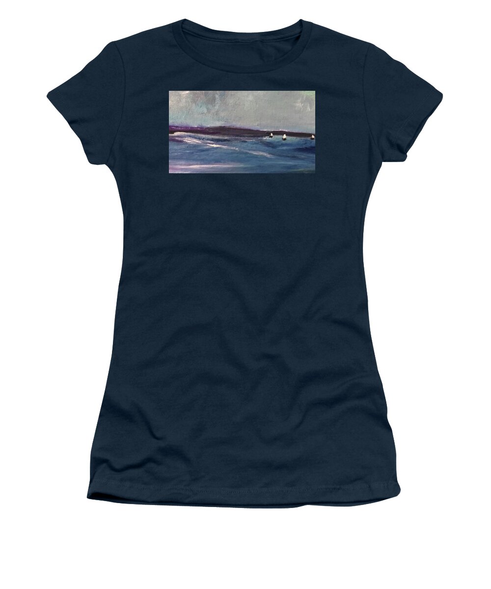 Sailboats Women's T-Shirt featuring the painting To Watch the boats in Hilo Bay by Clare Ventura