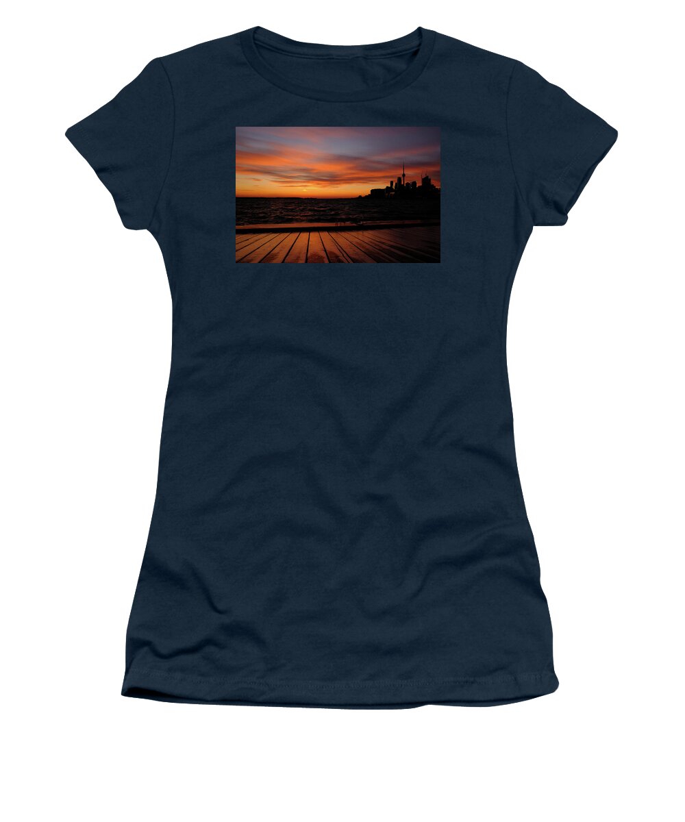 Toronto Women's T-Shirt featuring the photograph Toronto Sunset With Boardwalk by Kreddible Trout