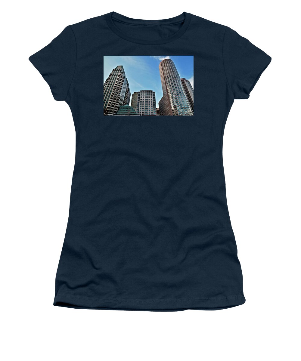 Boston Women's T-Shirt featuring the photograph Towering Overhead in Boston by Frozen in Time Fine Art Photography