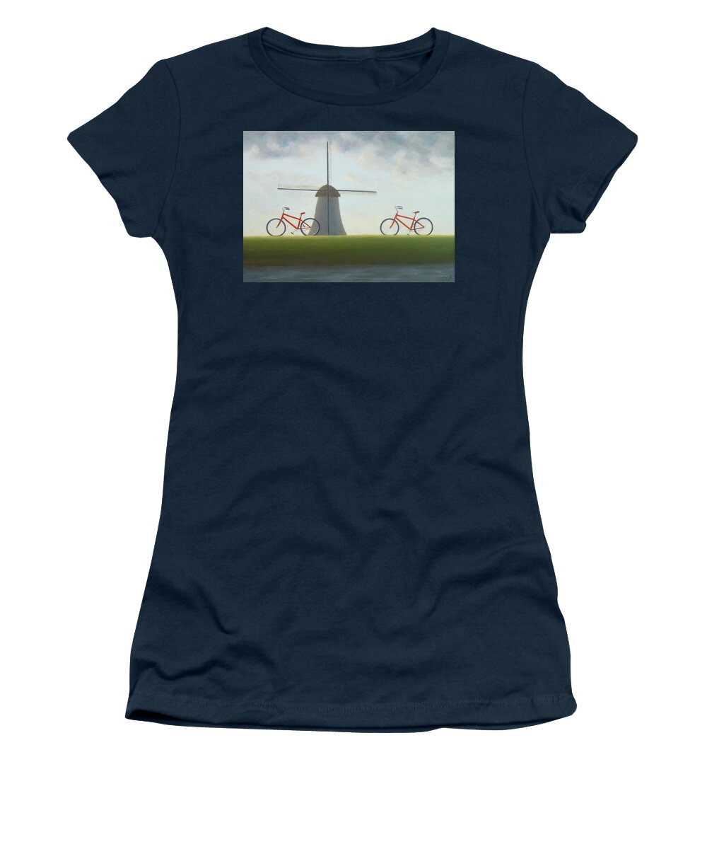 Two Bicycles Women's T-Shirt featuring the painting Travelling in Holland by Phyllis Andrews