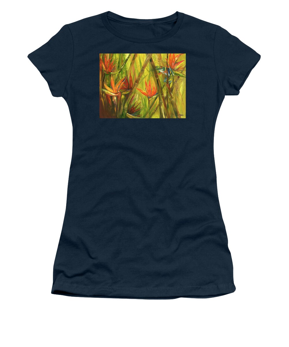 Frog Women's T-Shirt featuring the painting Tree Frog in Paradise by Barbara Landry