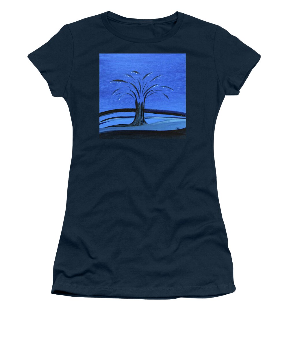 Tree Women's T-Shirt featuring the painting Tree in Blue by Corinne Carroll