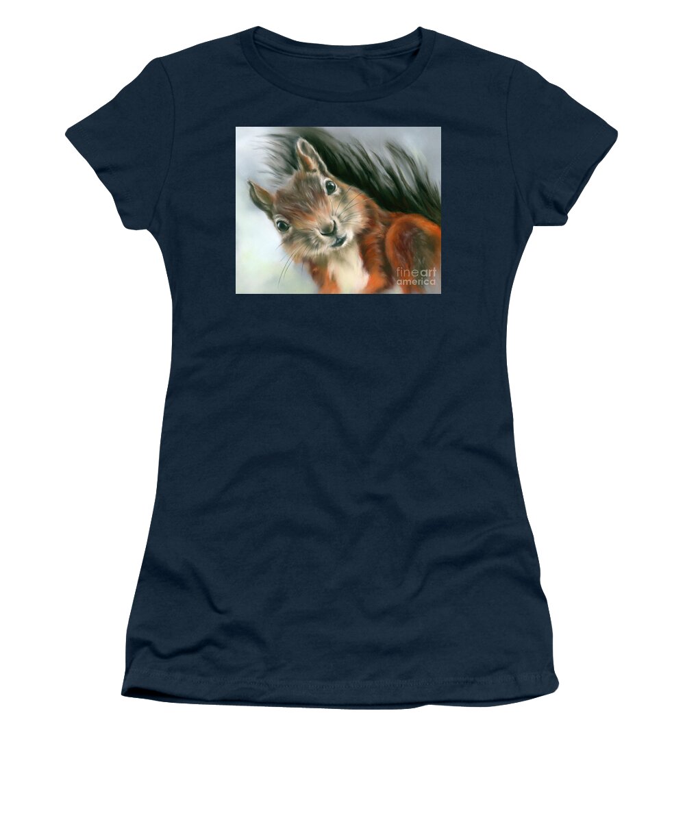 Animal Women's T-Shirt featuring the painting Tree Squirrel Red and Gray by MM Anderson