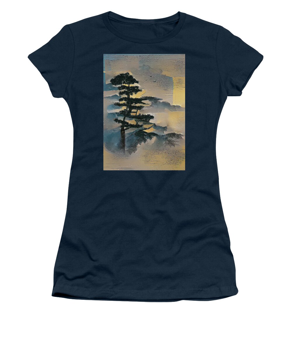 Tree Tops Women's T-Shirt featuring the digital art Tree Tops In The Mist by Deborah League