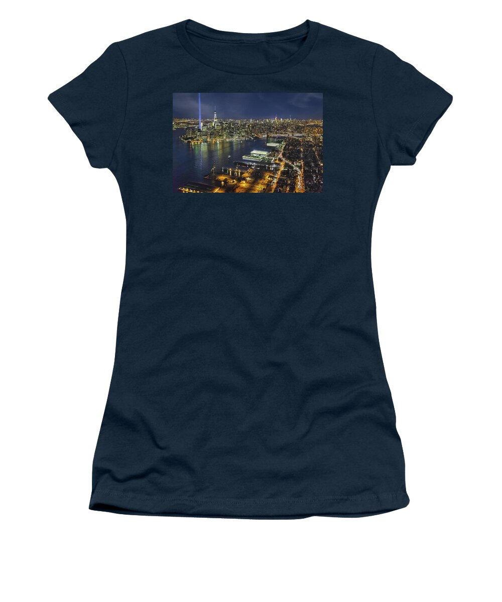 911 Memorial Women's T-Shirt featuring the photograph Tribute In Lights 911 in NYC by Susan Candelario