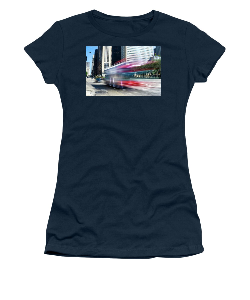 Trolley Michigan Avenue Chicago Women's T-Shirt featuring the photograph Trolley on Michigan Avenue - Chicago by David Morehead