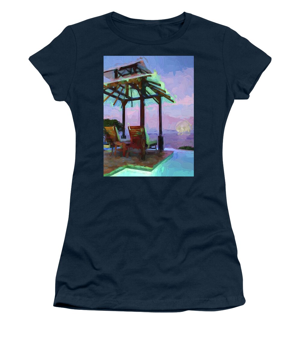 Olena Art Women's T-Shirt featuring the mixed media Tropical Escape by Lena Owens - OLena Art Vibrant Palette Knife and Graphic Design