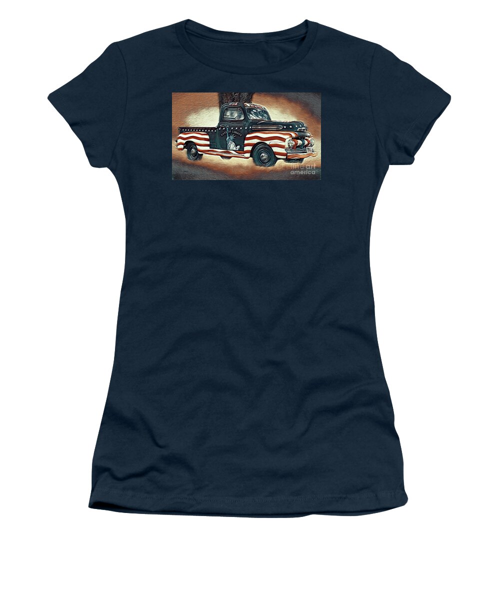 Trucks Women's T-Shirt featuring the mixed media Trucking Liberty 3 by DB Hayes